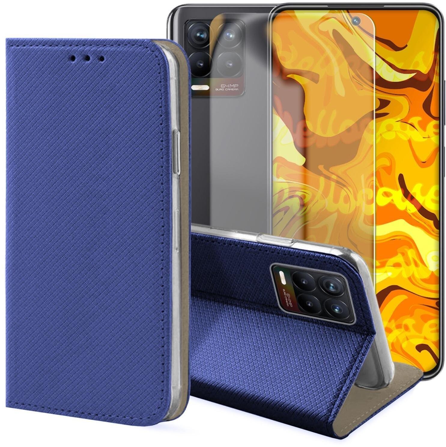 Hello Case Etui z Klapką Do Realme 8 / 8 Pro Granatowe, Magnetyczne, Case Szkło