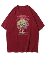 Koszulki i topy damskie - Koszulka oversize Zbyt Dużo Myślę Overthinker na Prezent Bordowy XL - miniaturka - grafika 1