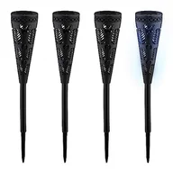 Latarki - Relaxdays Zewnętrzna lampa słoneczna, zestaw 4 sztuk, oryginalna, wygląda jak latarka, z kołkiem, HD: 41x7 cm, czarna - miniaturka - grafika 1