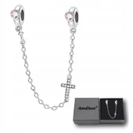 Bransoletki - Łańcuszek Zabezpieczający Do Bransoletki Modułowej Krzyż Serce Srebrny S925 - miniaturka - grafika 1