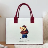 Torebki damskie - TEMU 1 szt. „Życie to podróż” Torba z filcu z misiem w stylu kreskówki - miniaturka - grafika 1