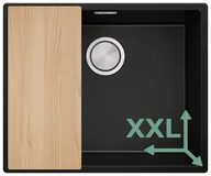 Zlewozmywaki - Zlewozmywak granitowy z dużą komorą XXL jednokomorowy Nablatowy bez ociekacza Czarny Londyn 60 Slim. Baterie kuchenne i syfon do wyboru. Primagran - miniaturka - grafika 1