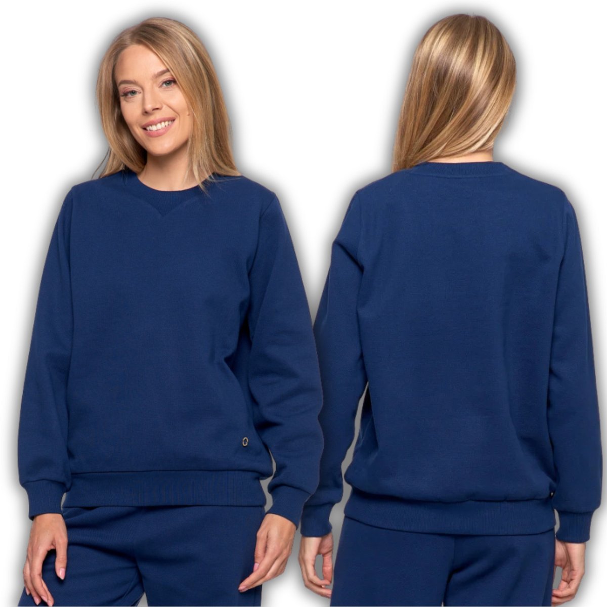 BLUZA DAMSKA DRESOWA OCIEPLANA BEZ KAPTURA WKŁADANA BAWEŁNIANA MORAJ L NAVY