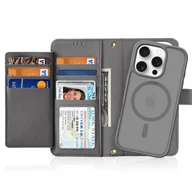 Portfele - Etui skórzane do iPhone 16 Pro Max Dux Ducis Lawa z portfelem MagSafe szare - miniaturka - grafika 1