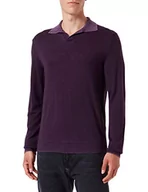 Bluzy męskie - 7 For All Mankind Męska bluza polo z bardzo cienkiej wełny merynosów, fioletowy, M - miniaturka - grafika 1