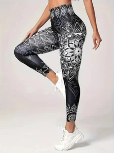 Legginsy damskie z nadrukiem - Czarny - Legginsy - miniaturka - grafika 1