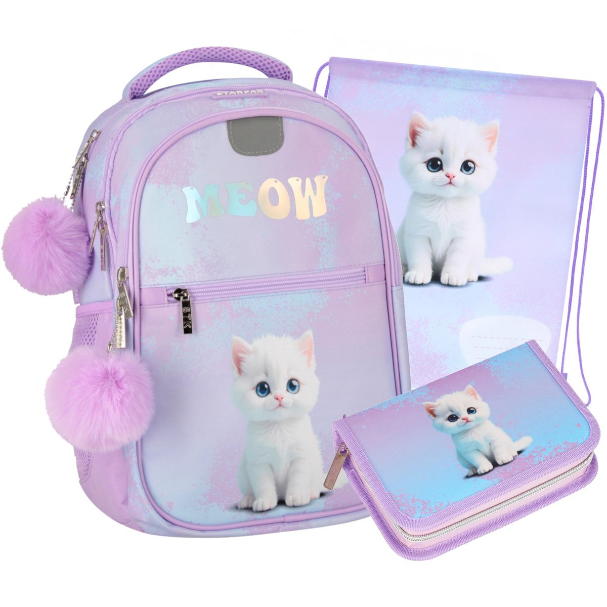 ZESTAW 3-CZĘŚCI PLECAK PIÓRNIK WOREK CUTE KITTY