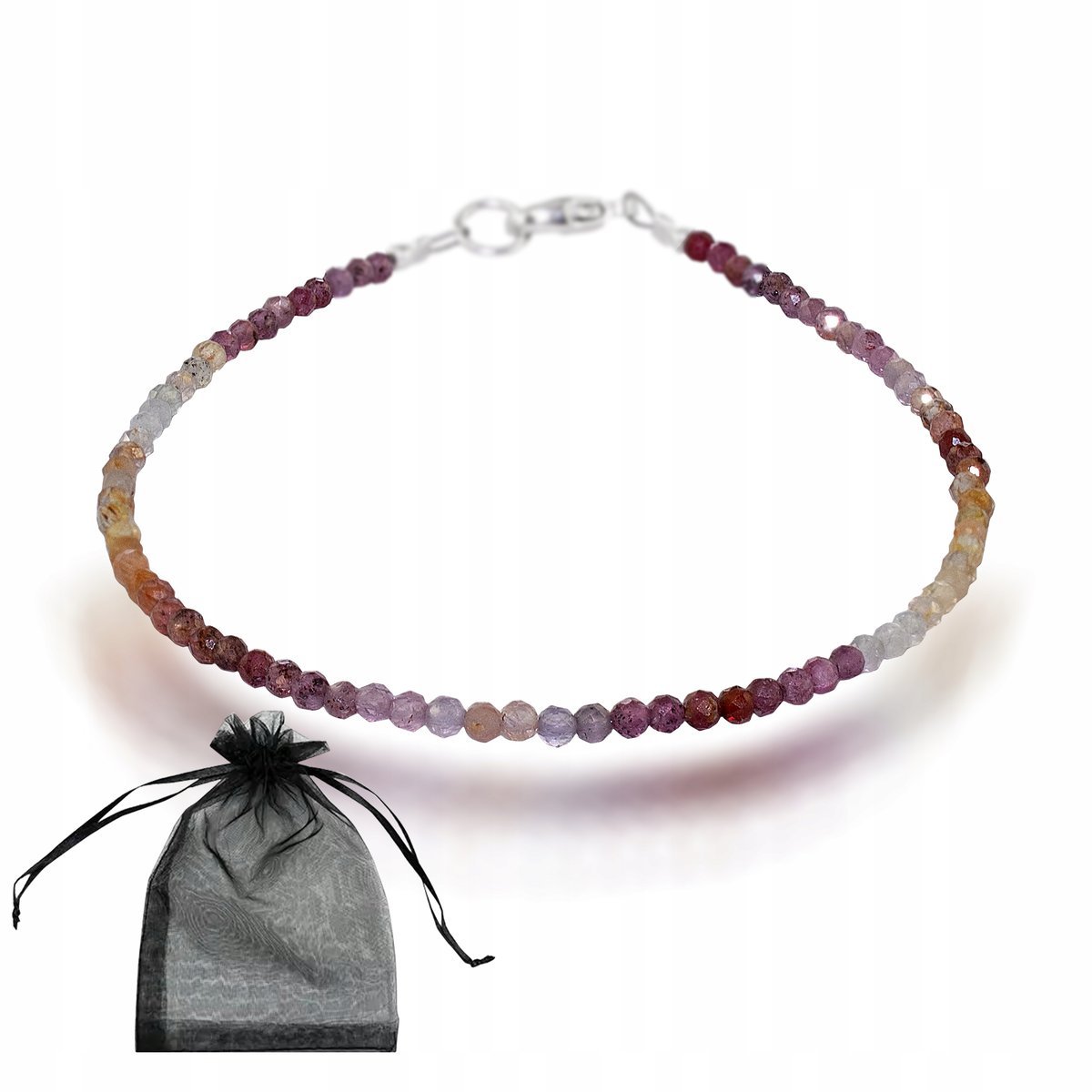 Bransoletka Kamień Naturalne RUBINY cieniowane 2mm Srebro 925 dł 18cm