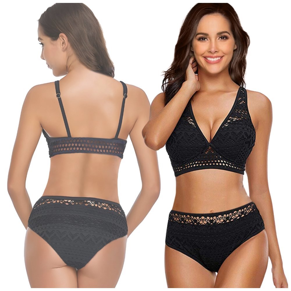 Strój kąpielowy dwuczęściowy czarny bikini komplet góra dół modelujące L