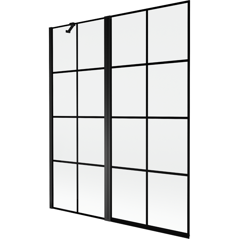 Mexen Mist parawan nawannowy 2-skrzydłowy lewy 140 x 150 cm, czarna kratka, czarny - 8A9-140-011-70-77-L