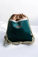 Plecaki - Beżowo-zielony plecak z przednią kieszenią z weluru - miniaturka - grafika 1