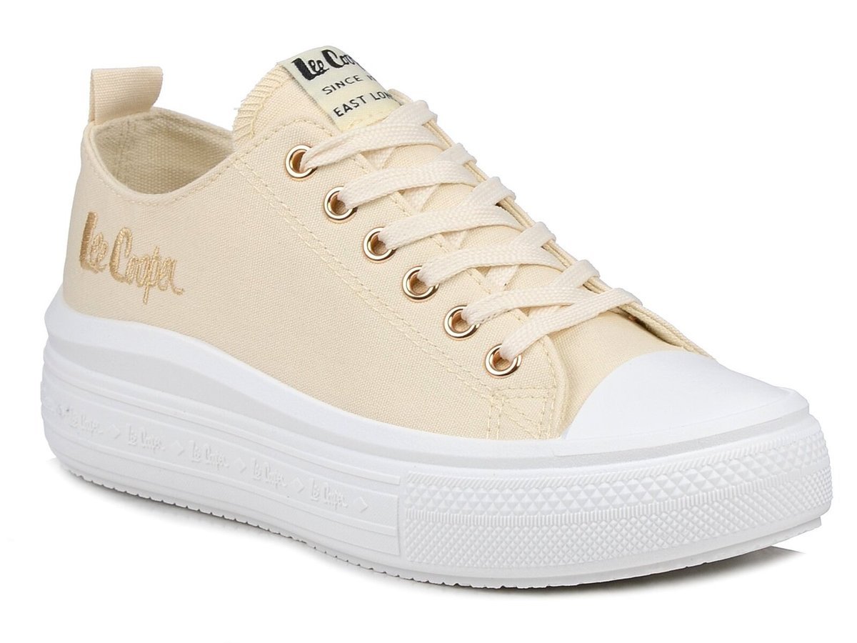 Trampki damskie na platformie tekstylne beżowe Lee Cooper 2464L-36