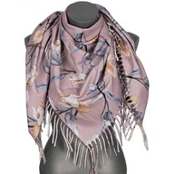 Apaszki i szaliki damskie - Chusta damska przejściowa w KWIATY na prezent z frędzlami RCC28-8 róż - miniaturka - grafika 1