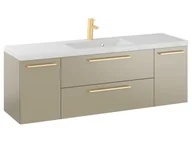 Szafki łazienkowe - Szafka Wisząca Z Umywalką RON 140 cm D - Cappuccino Mat - Uchwyty Złote Szczotkowane - miniaturka - grafika 1