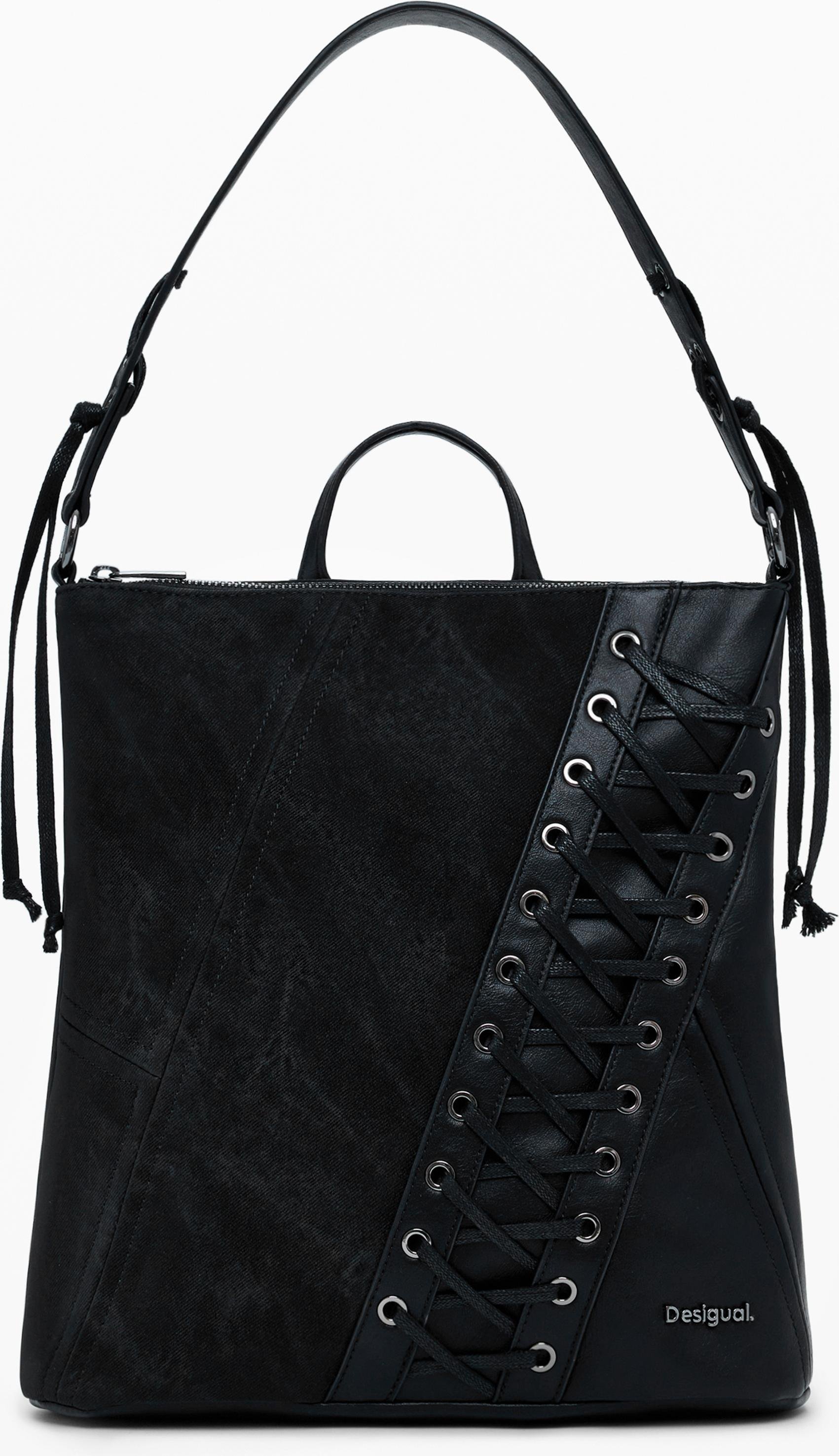 Stylowy mini plecak w kolorze czarnym z kontrastowymi detalami i logo