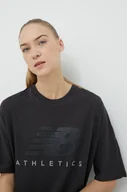 Koszulki sportowe damskie - New Balance t-shirt bawełniany kolor szary - miniaturka - grafika 1