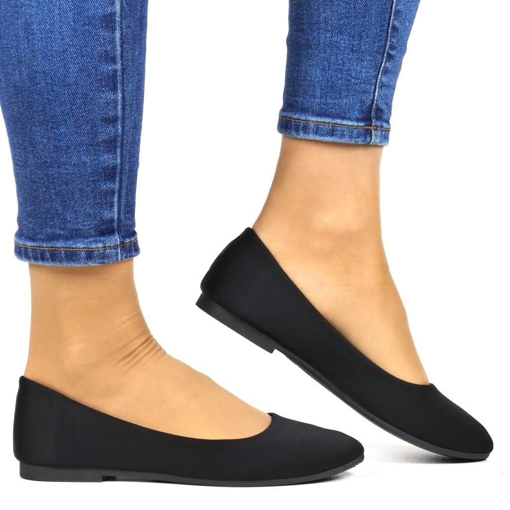 Baleriny Płaskie Gładkie Paris Collection Dd414A-1 Czarne Satynowe