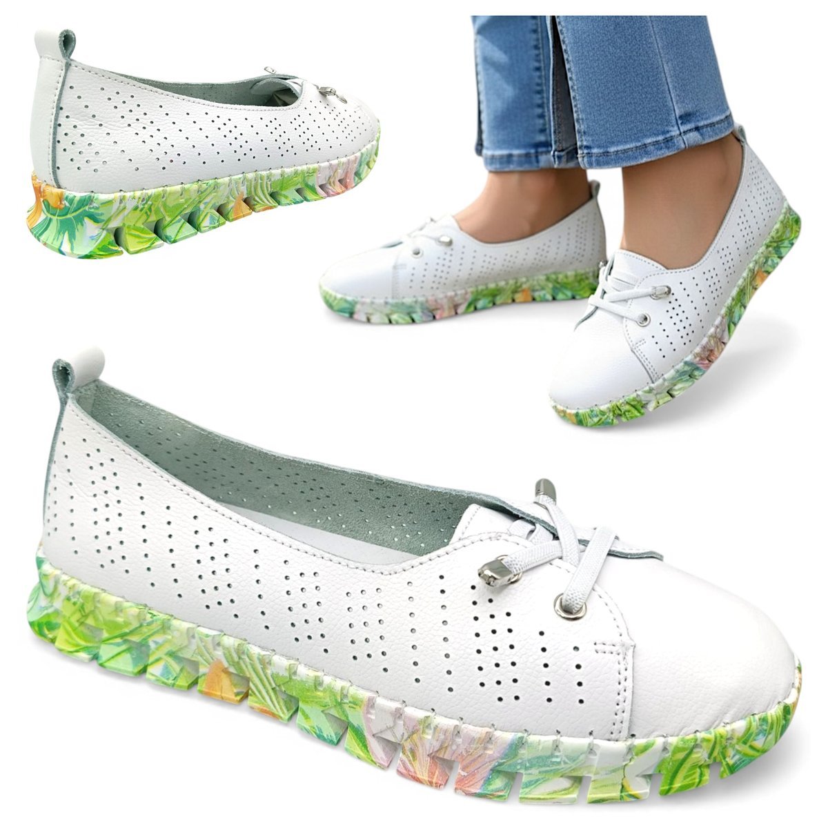 Półbuty Damskie SKÓRZANE Sportowe Ażurowe Oddychające Wsuwane Barski 39