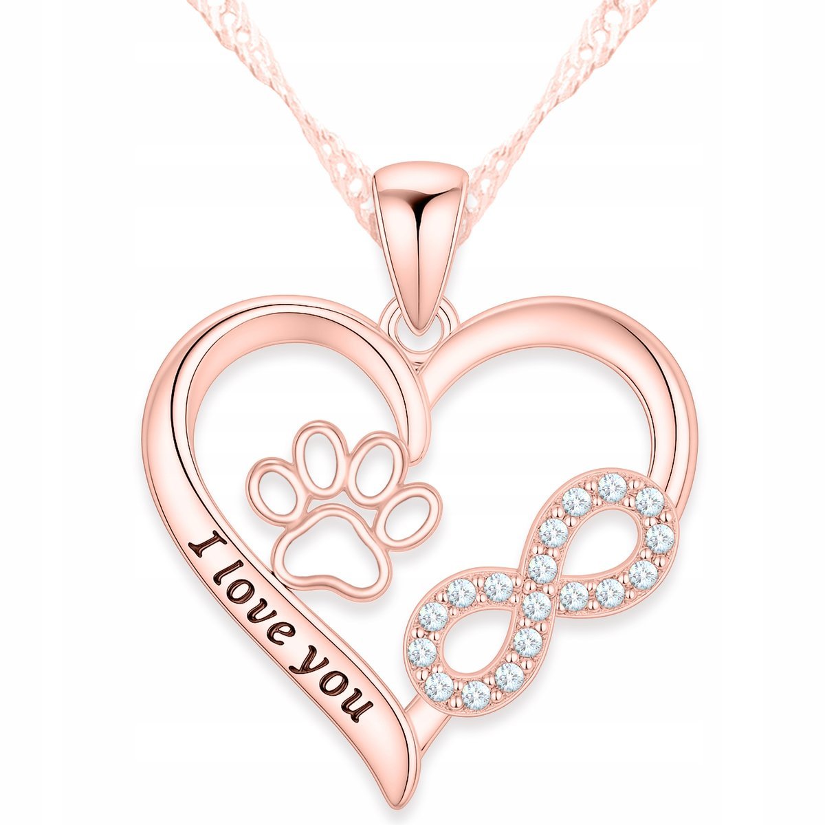 Naszyjnik Pozłacany Serce Symbol Nieskończoności Łapa Odcisk Psa SREBRO 925