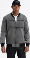 Kurtki męskie - Męska kurtka jeansowa bomberka z efektem stone wash szara V1 OM-JADJ-0163 XXL - miniaturka - grafika 1