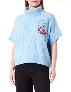 Love Moschino Damski sweter oversize fit turtleneck Whit Heart and Logo Embroidery O sweter, jasnoniebieski, 46 - Swetry damskie - miniaturka - grafika 1