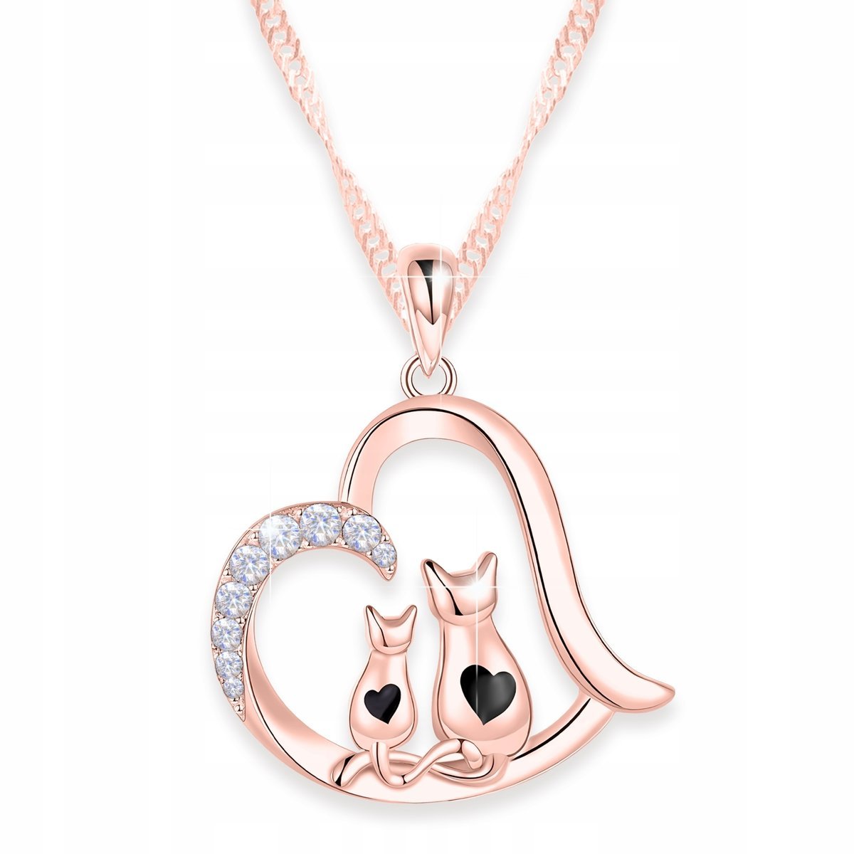 Naszyjnik Pozłacany z Kotami Sercami Kot Przyjaciel Serce Kotek SREBRO 925