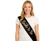 Gadżety na imprezę - Czarna szarfa z napisem Bride to Be - 1 szt. - miniaturka - grafika 1