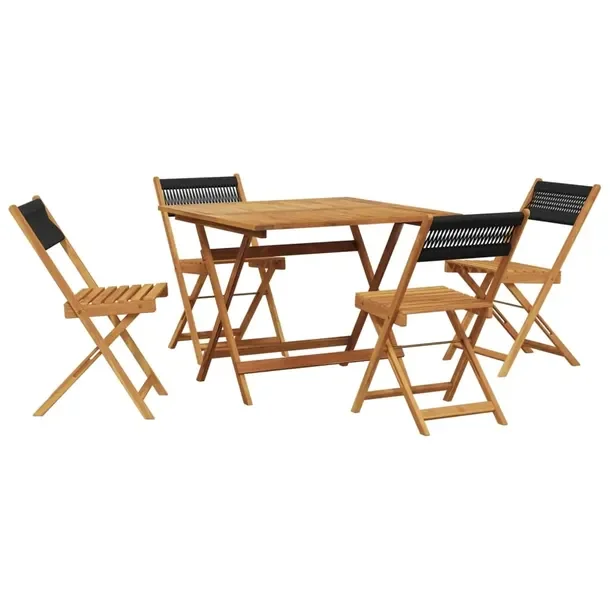 Zestaw mebli ogrodowych z litego drewna akacjowego, czarny, stół 90x90x75
