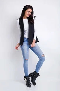 Czarna Kamizelka Dzianinowa bez Zapięcia z Klapami - Swetry damskie - miniaturka - grafika 1