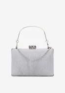 Torebki damskie - Srebrna Brokatowa Torebka Kopertówka z Ozdobnym Łańcuszkiem i Uchwytem Droma - miniaturka - grafika 1
