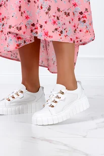 Białe trampki skórzane damskie creepersy na platformie sznurowane PRODUKT POLSKI Casu 005-NO - Trampki damskie - miniaturka - grafika 1