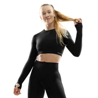 Koszulki i topy damskie - Damska bezszwowa sportowa koszulka crop top z długim rękawem Fitness Siroko Te - miniaturka - grafika 1