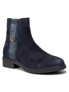 Botki damskie - Tommy Hilfiger Botki Hardware Suede Flat Boot FW0FW05974 Granatowy - grafika 1