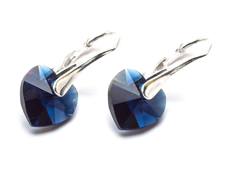 Srebrne Kolczyki 925 Z Kryształami Swarovski Serca 10Mm Dark Indigo