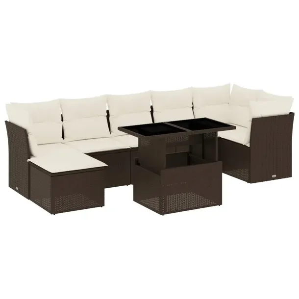 Zestaw mebli ogrodowych brązowy z poduszkami, rattan PE, wymiary: 62x62x69