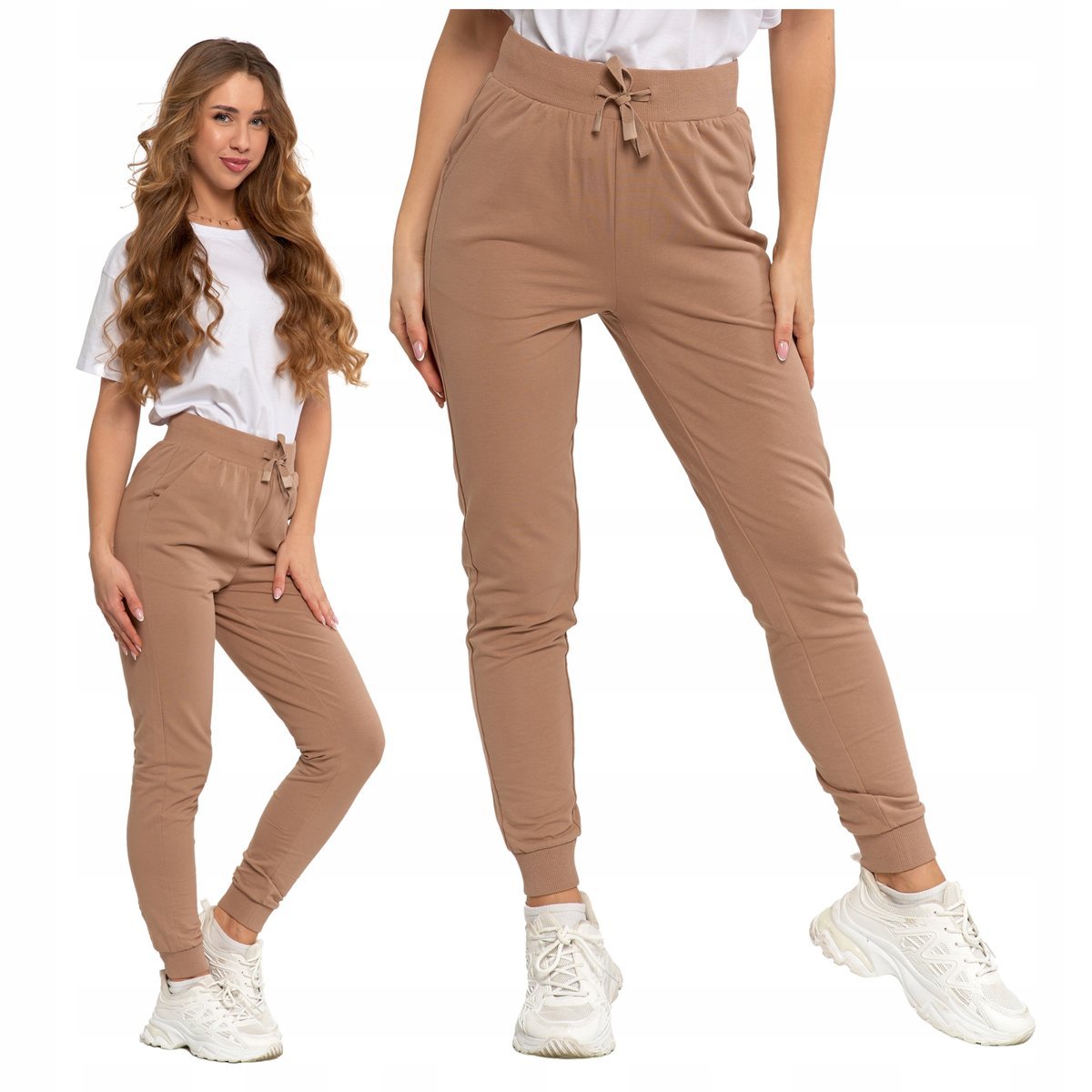 SPODNIE DAMSKIE Gładkie z Kieszeniami Dresowe Rurki Bawełniane MORAJ - M