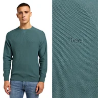Swetry męskie - Lee RAGLAN CREW KNIT Evergreen DOPASOWANY ZIELONY SWETER SLIM FIT XXL - miniaturka - grafika 1