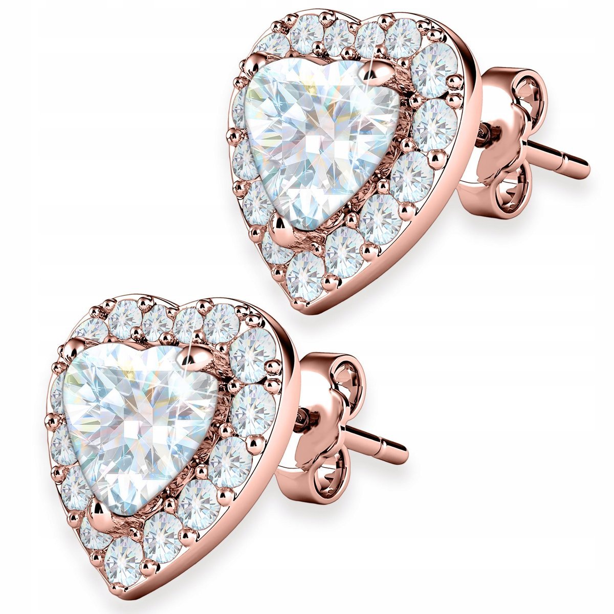 Kolczyki Pozłacane z Cyrkoniami Białe Kryształowe Serca Cyrkonie SREBRO 925