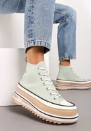 Trampki damskie - Jasnozielone Trampki na Wysokiej Platformie z Cholewką za Kostkę Anlitela - miniaturka - grafika 1