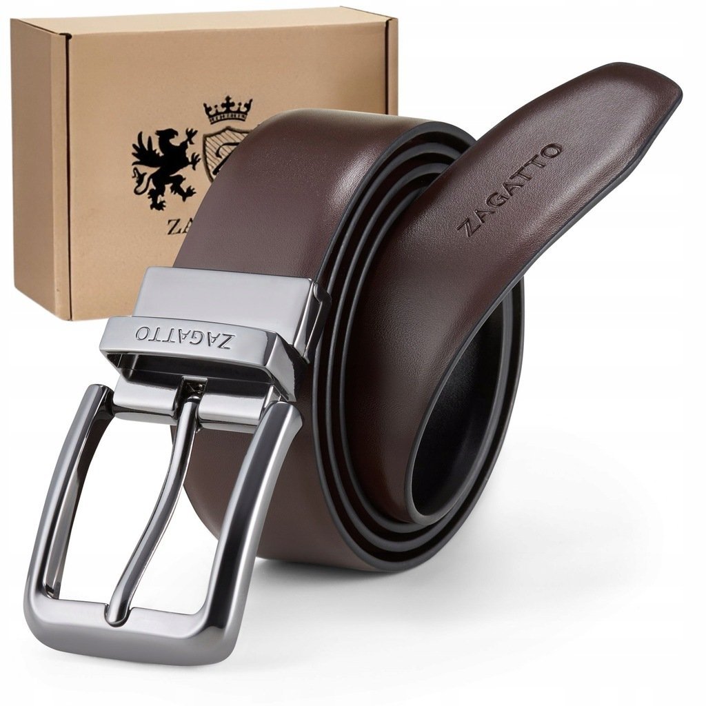 Pasek skórzany męski DWUSTRONNY skóra naturalna Czarny/Brązowy ZAGATTO
