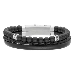 Skórzana bransoletka z czarnymi kulkami onyksu i charmsami dla modnego Pana - Manoki - Bransolety męskie - miniaturka - grafika 1