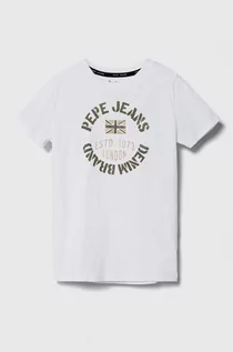 Koszulki dla chłopców - Pepe Jeans t-shirt bawełniany dziecięcy RONAL kolor biały z nadrukiem - grafika 1