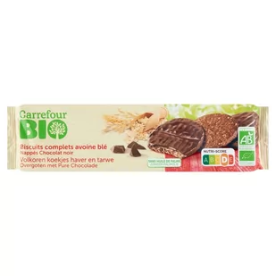 Carrefour Bio Ekologiczne pełnoziarniste ciasteczka owsiano-kakaowe oblane czekoladą 200 g - Ciastka - miniaturka - grafika 1