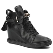 Sneakersy damskie - Czarne Sneakersy Carinii Wygodne Buty Damskie Na Koturnie - miniaturka - grafika 1