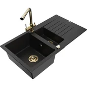 Zlewozmywaki z baterią - Mexen Matias zlewozmywak granitowy 1,5-komorowy z ociekaczem i baterią kuchenną Duero, czarny - miniaturka - grafika 1