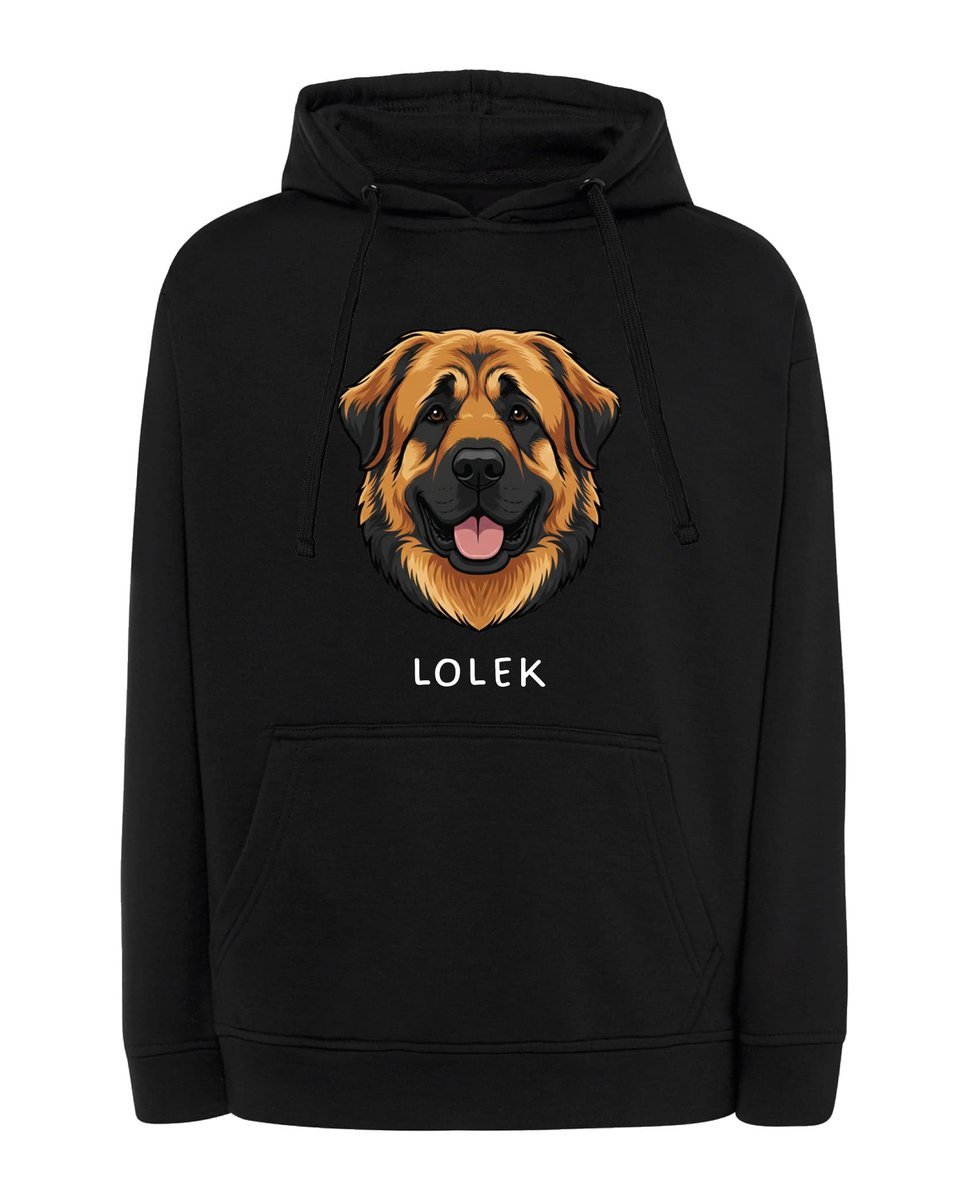 Bluza z kapturem Leonberger Personalizowana Pupil Pies Czarny XL