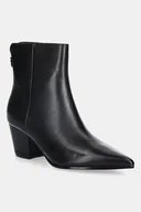 Botki damskie - Guess botki skórzane HALISA damskie kolor czarny na słupku FLFHAL LEA10 - miniaturka - grafika 1