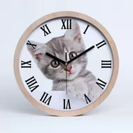 Zegary - Drewno wiszący zegar do salonu szary kot fi 30 cm, Tulup - miniaturka - grafika 1