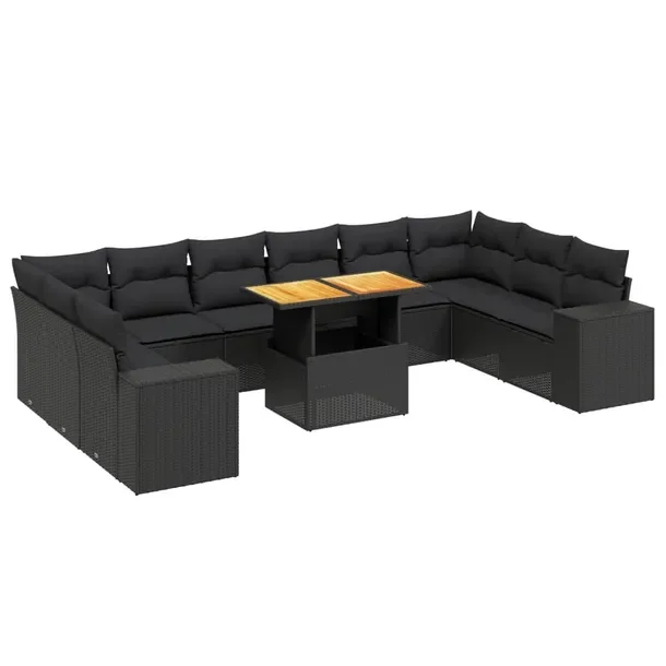 Zestaw wypoczynkowy z rattanu PE, stół regulowany, czarny, 100x55x44/73 c