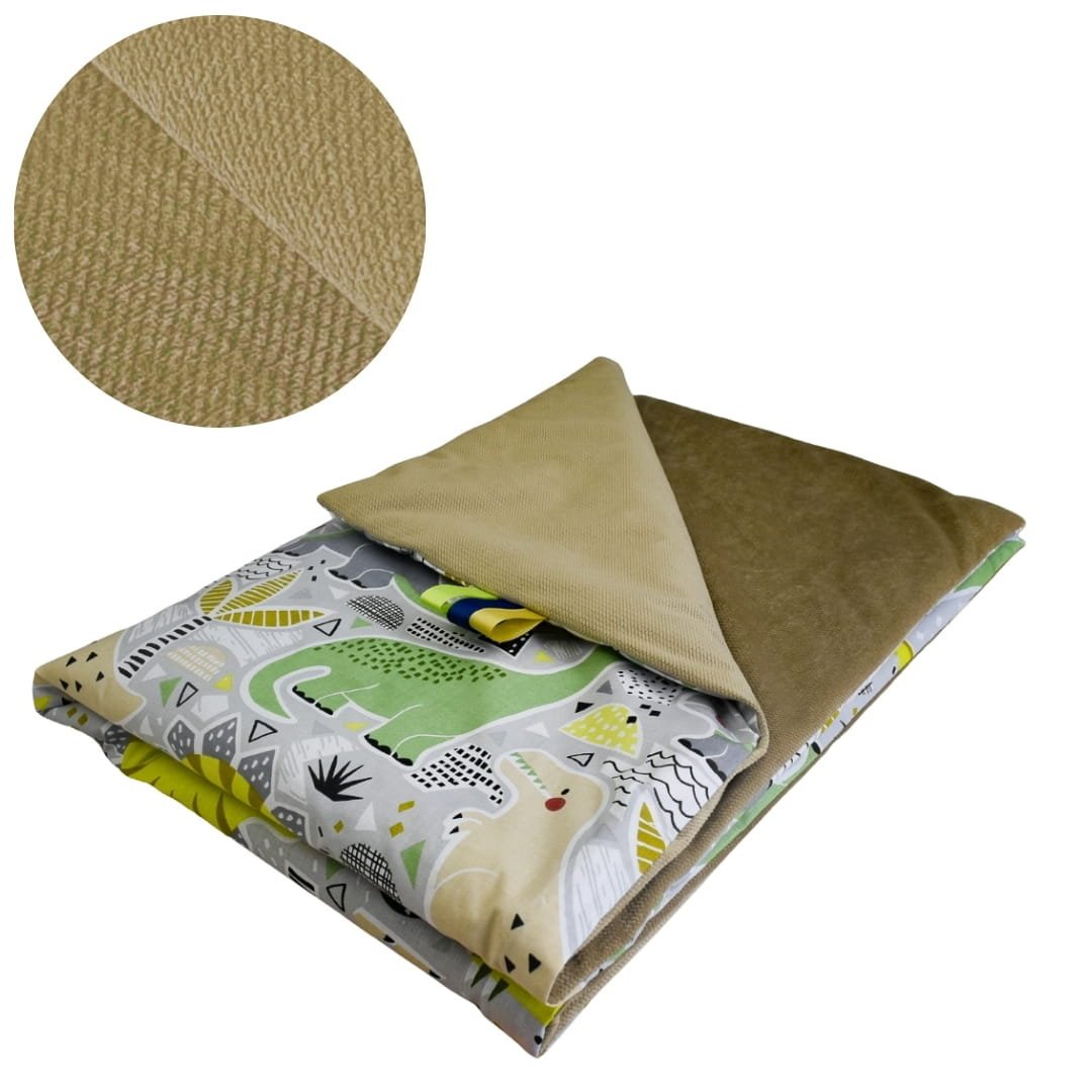 Kocyk Dziecięcy 75x100 Ocieplany Dinozaury/Beż Bawełna/Velvet Polski Producent